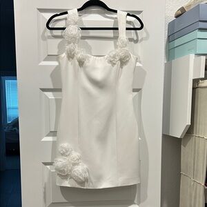 Elliatt White Floral Appliqué Mini Dress with Square Neck